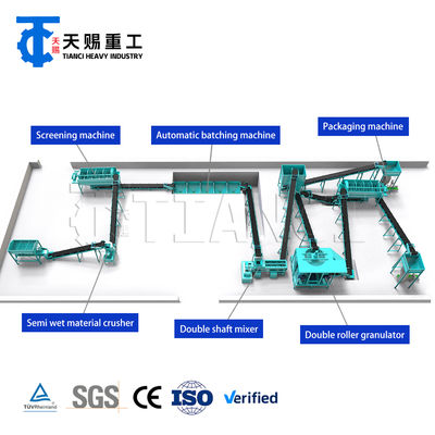Complete samengestelde meststoffen productielijn met dubbele rol-extrusiekorrelmachine voor hoogwaardige NPK-, ammoniumfosfaat- en kaliummeststofkorrels